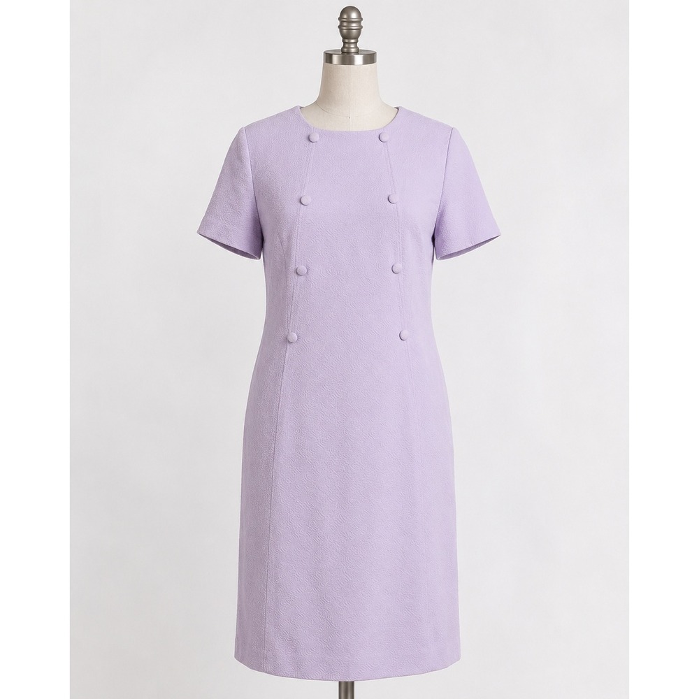 Vintage 60s Lavender Mod Shift Dress Short Sleeve Textured Knit‎ Purple Medium